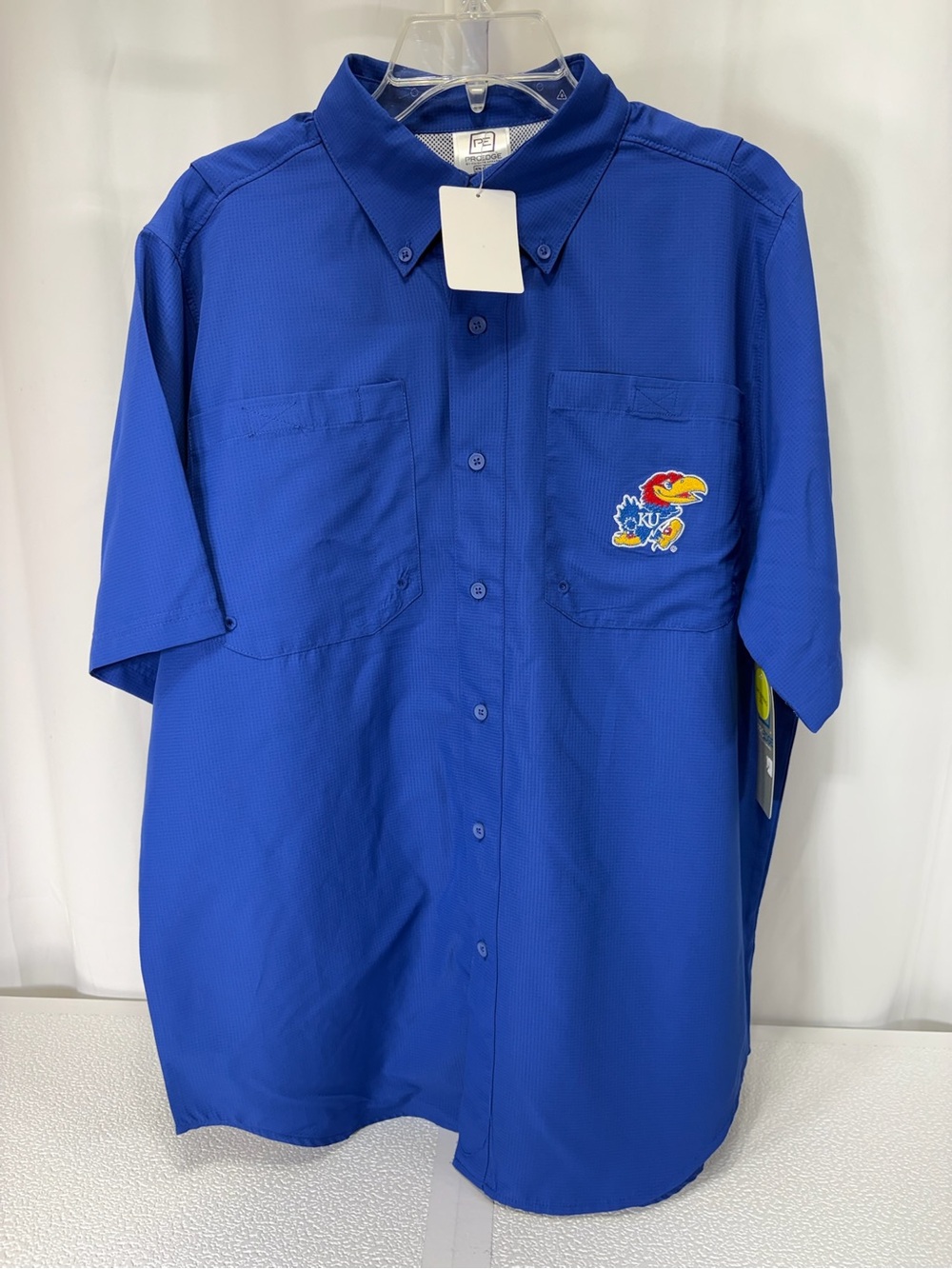 Pro Edge Short-Sleeve Button-Down Shirt with Embroidered KU Jayhawk 4181/2